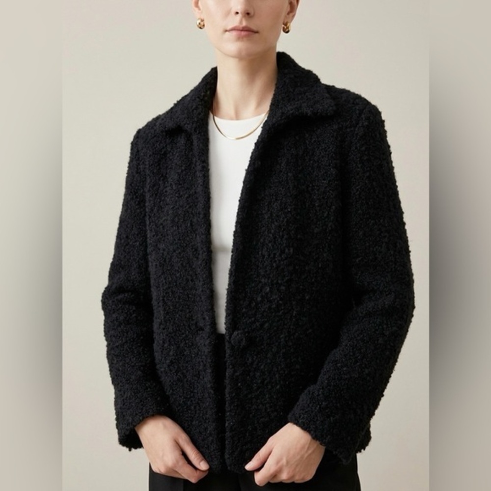 PERUVIAN LINK Vintage Black Alpaca Boucle Riccio Car Coat Large